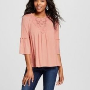 Women's 3/4 Sleeve Victorian Top - Xhilaration Pin